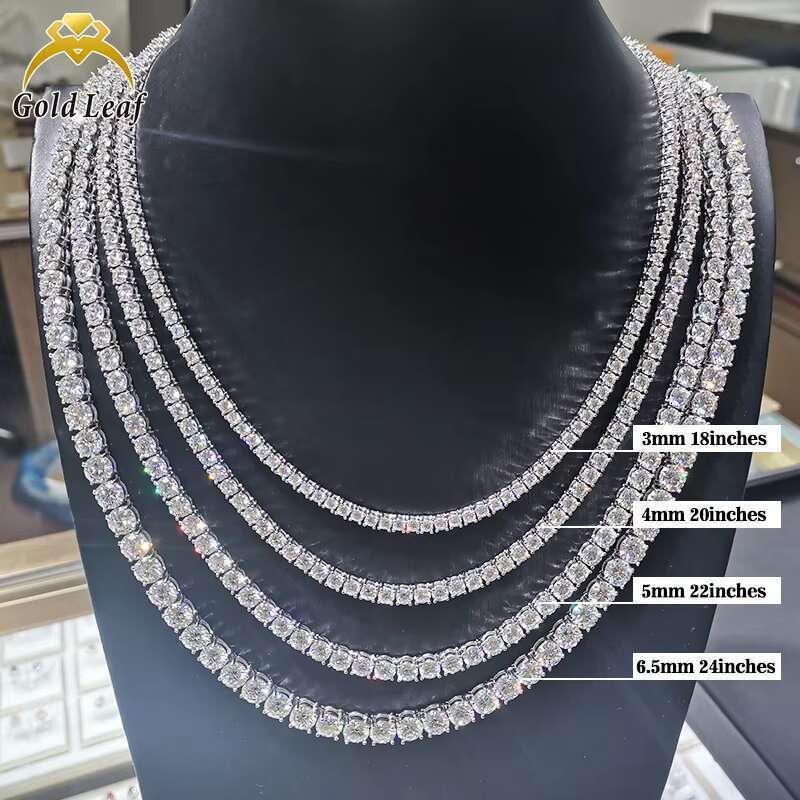 Jewelry 925 Sterling Silver Necklace Wholesale Men Iced Out 3-5mm D Color Diamond Link Chain Moissanite Tennis Necklace
