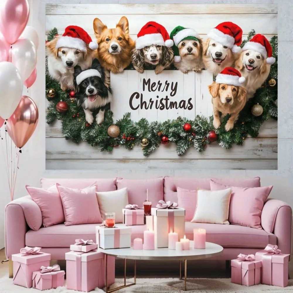 VIKAMA Merry Christmas Dog-Themed Party Banner Photography Backdrop Pet Birthday Holiday Decorations Home GardenM251125