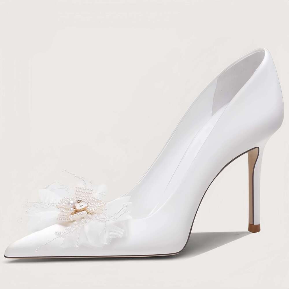 Spring and summer new pointed shallow satin crystal bride wedding thin high-heeled banquet dress small size women's shoes