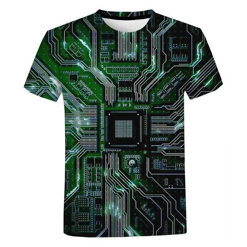 3D printed circuit board graphic T-shirt mens summer fashion T-shirt electronic chip creative T-shirt womens gym clothing top W250425