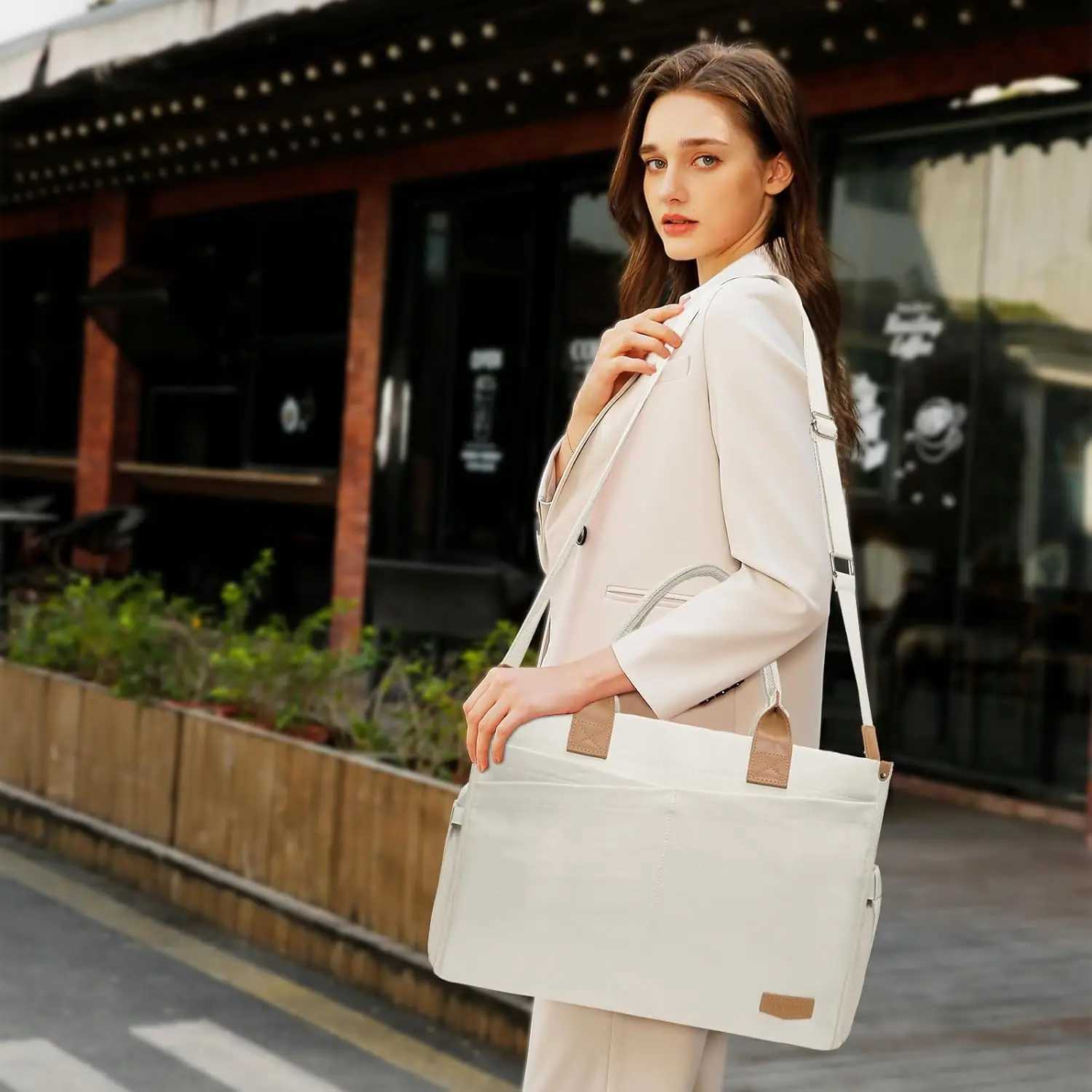 Women Laptop Tote Bag 156 inch Canvas Laptop Bag Casual Travel College Shoulder Bags Business Office Computer Handbag BriefcaseT251125