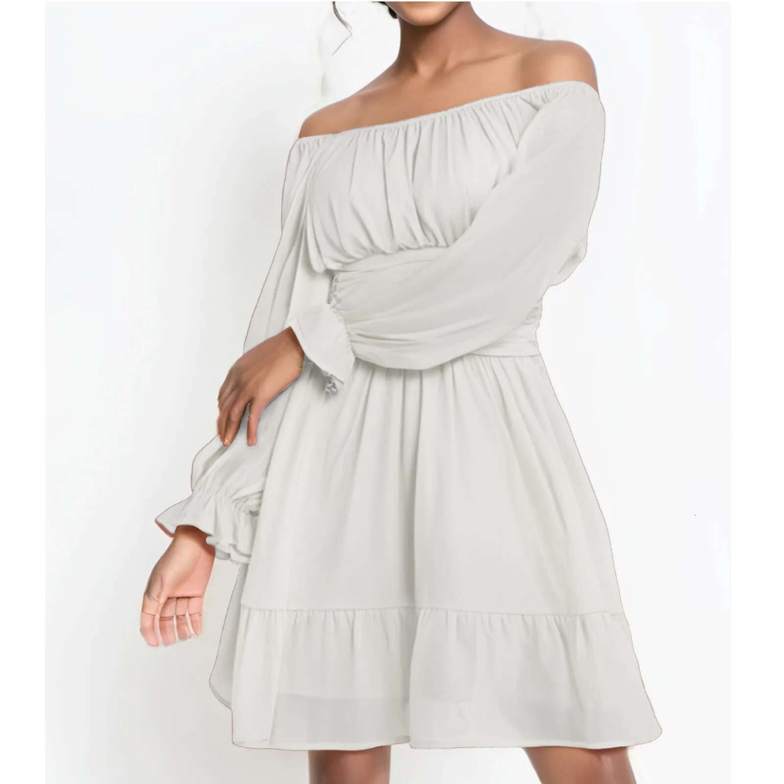 Dongdumaoyi Women Ruffle Layered Puff Sleeve Dress Black Off Shoulder Long Short Romper Elegant Swing Jumpsuit Streetwear