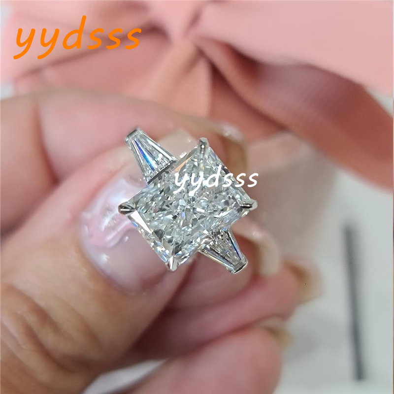 Jewelry 14K Solid Gold Classical Engagement Rings For Women 3.0CT IGI Certificate Radiant Cut Lab Diamond Wedding Gold Two Baguette Real Gold Ring
