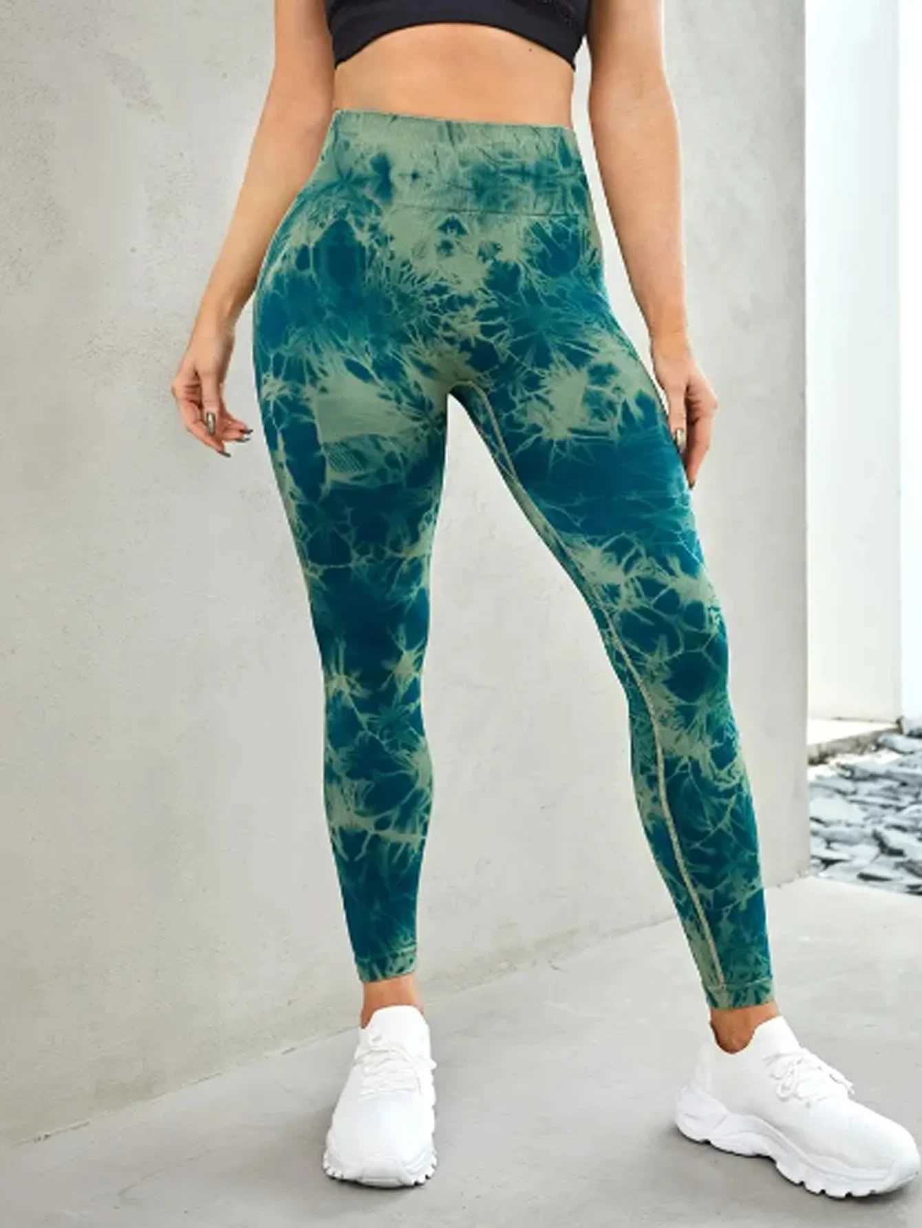 High waist and hip lifting tie dye sports and fitness yoga pantsC250425