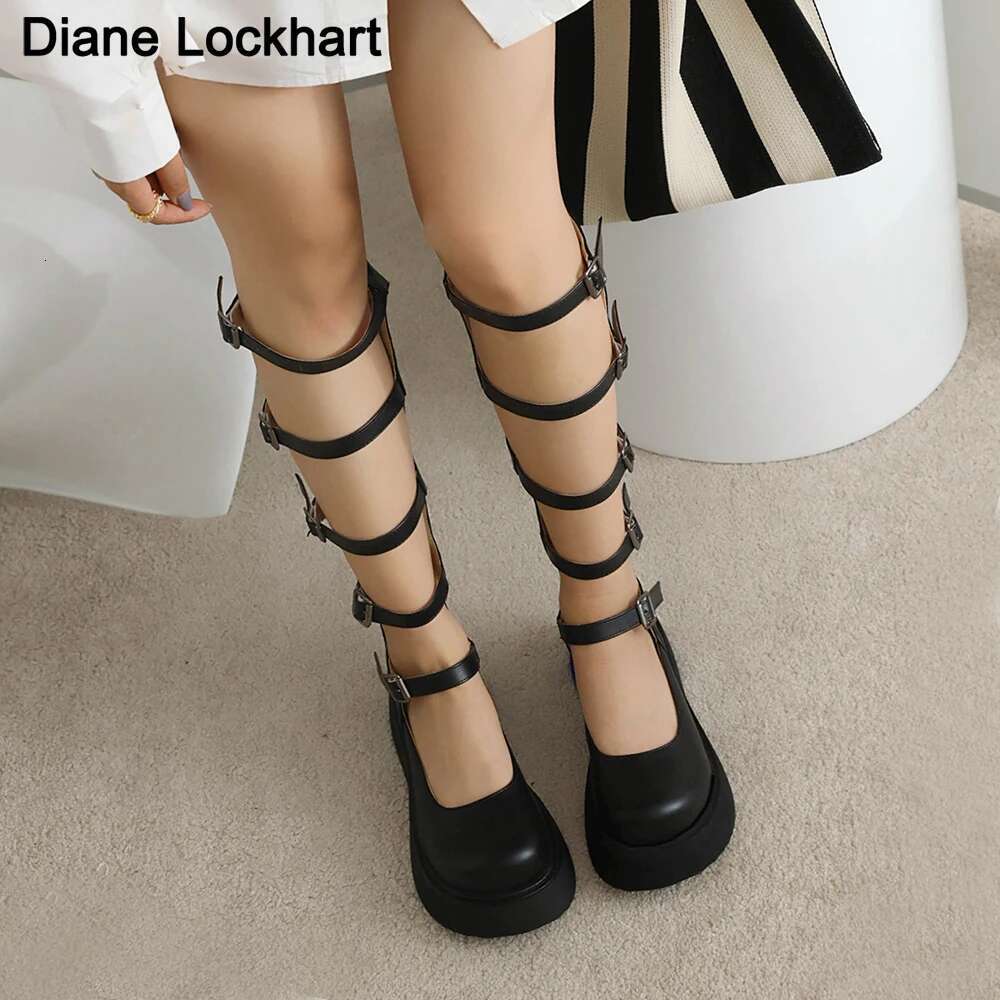 Girl Wedges Thick Platform Mary Janes Buckle Hollow Motorcycle Cool Boots Sandals New Designer Lolita Women Shoes