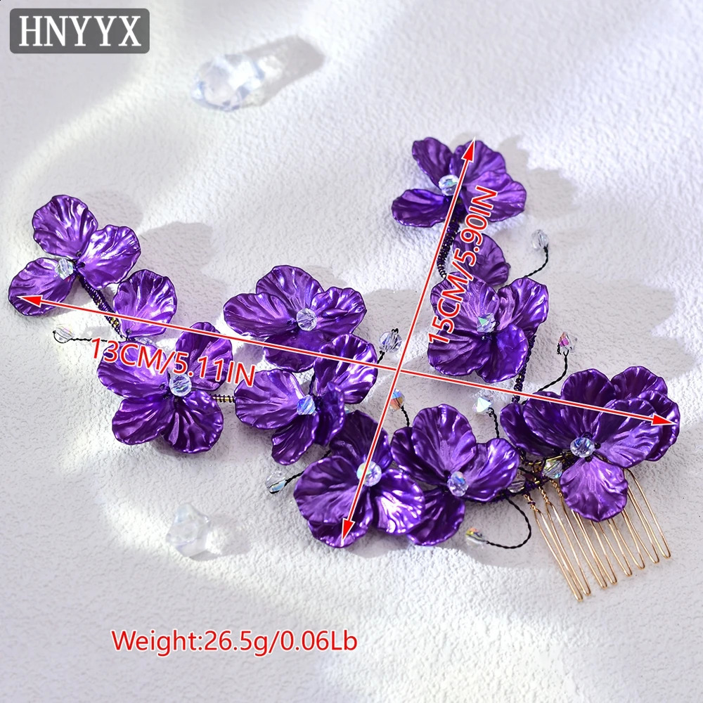 HNYYX Purple Shell Flower Hair Comb Crystal Hairpin Fashion Hair Accessories Wedding Headwear For Brides Hairpieces A114 250420