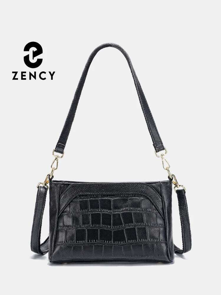 Zency Women's Cowhide Leather Shoulder Large Capacity Handbag With Stone Rose Flower Alligator Pattern Vintage Crossbody Bag