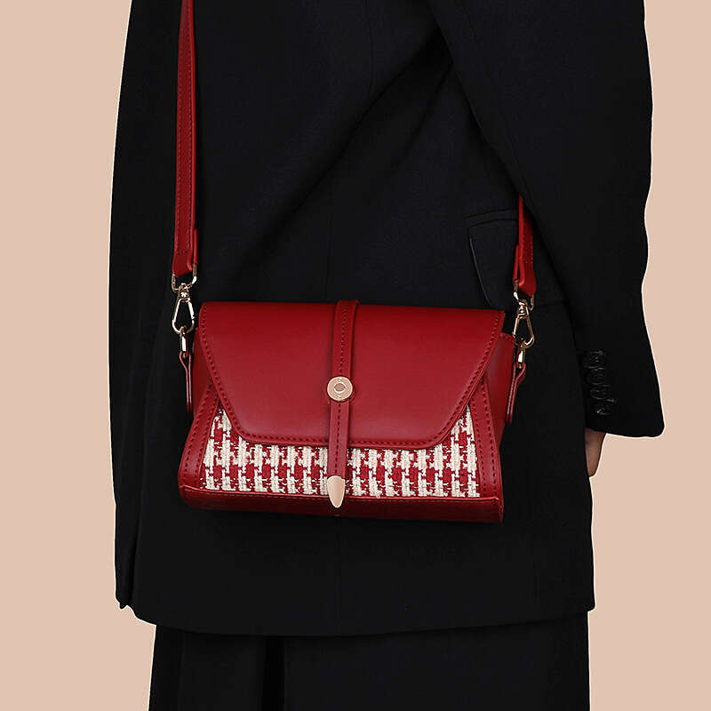 Thousand Bird Grid Red Female Niche Design Daily Usable Bridal High End Wedding Bag Crossbody Bag