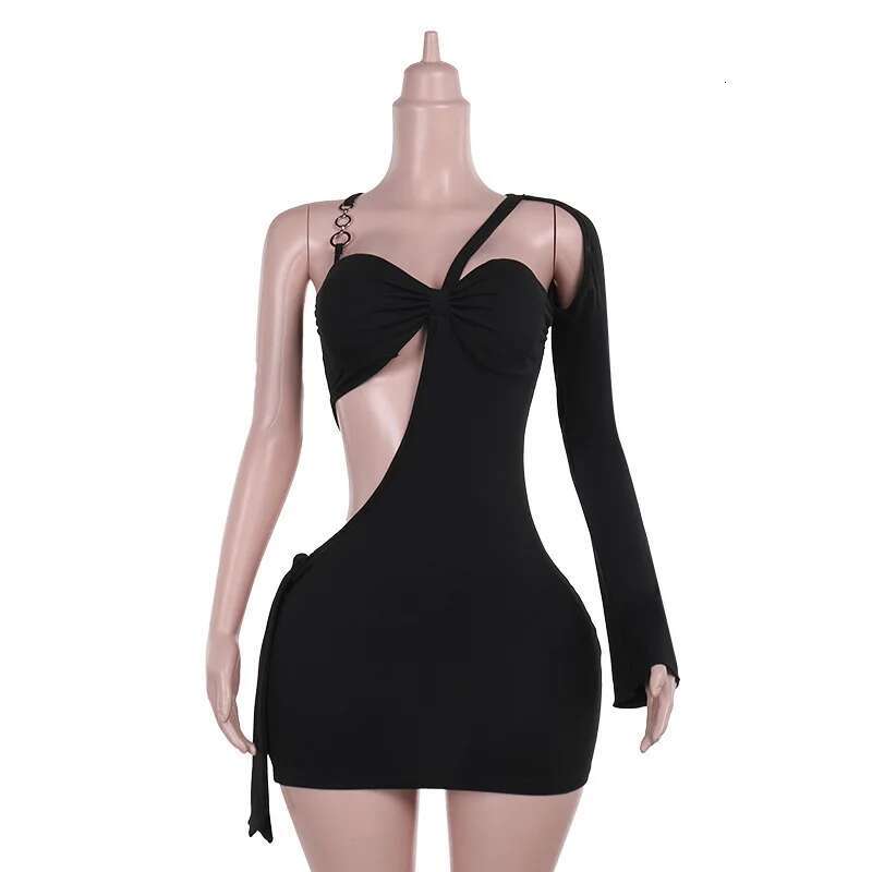Dongdumaoyi Townlike Slim Bodycon Dress Women One Shoulder Mini Spring Summer Autumn Winter Hollow Out Sexy Party Dresses
