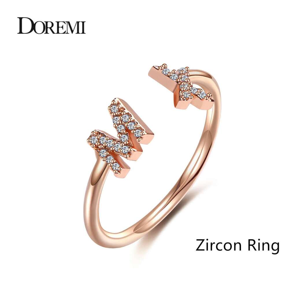 DOREMI Open Custom Letter Iced Out Zircon Stone Geometric letters fashion Ring Women Handmade Jewelry For Gifts