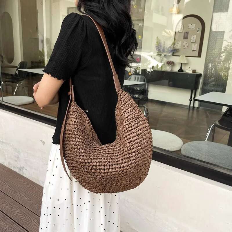 Designer Bag Grass Woven Shoulder With Contrasting Colors Casual And Simple Crossbody Bag Large Capacity Underarm Handbag For Commuting