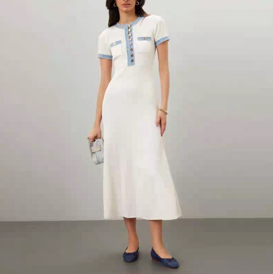 Casual Dresses European And American Womens Splicing Knitted Long Sleeved Tight Short Dress