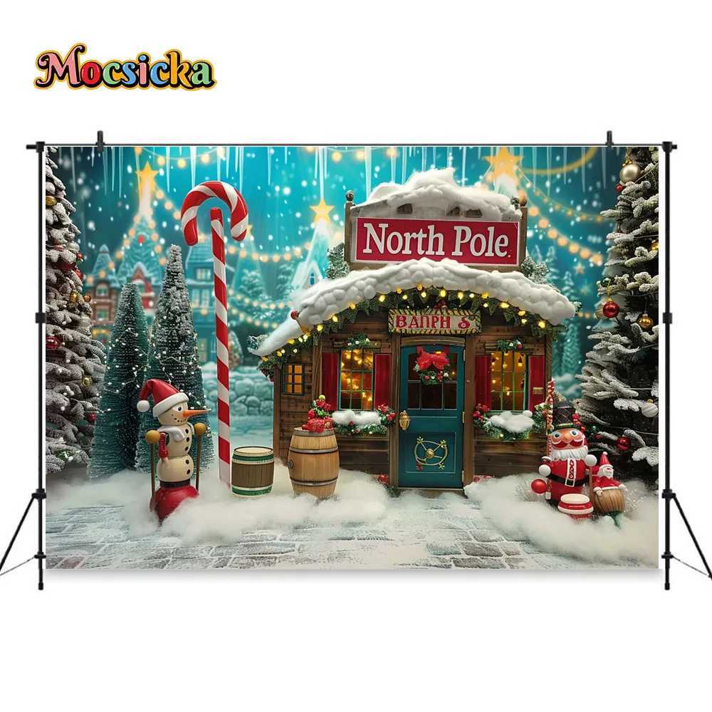 Christmas Photography Background North Pole Candy Cane Town Fairy Tale Backdrop Xmas Gift Shop Kids Winter Outdoor PhotocallM251125