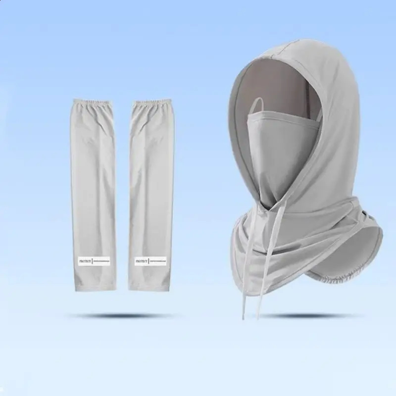 1Set Cooling Ice Silk Uv Protection Arm Sleeves And Face Cover Summer Breathable Sunscreen Cycling Driving Long Gloves Mask 250424