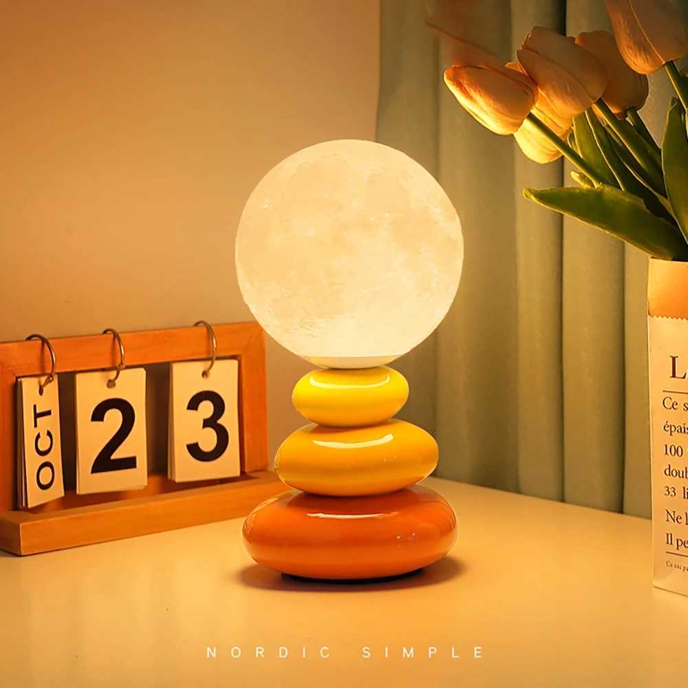 USB touch ceramic base bedside table lamp bedroom warm white night light stacked stone shaped living room atmosphere night lightM251125
