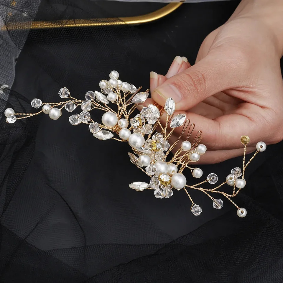 Handmade pearl crystal leaf headband suitable for womens weddings jewelry headwear bridal hair decoration wedding 250417