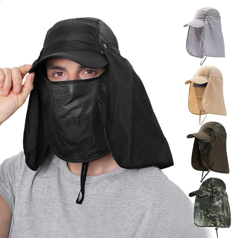 Summer Fishing Sun Protection Hat Outdoor Neck Face UV Breathable Cap with Detachable Adjustable Quick Drying Fisherman Hat 250424