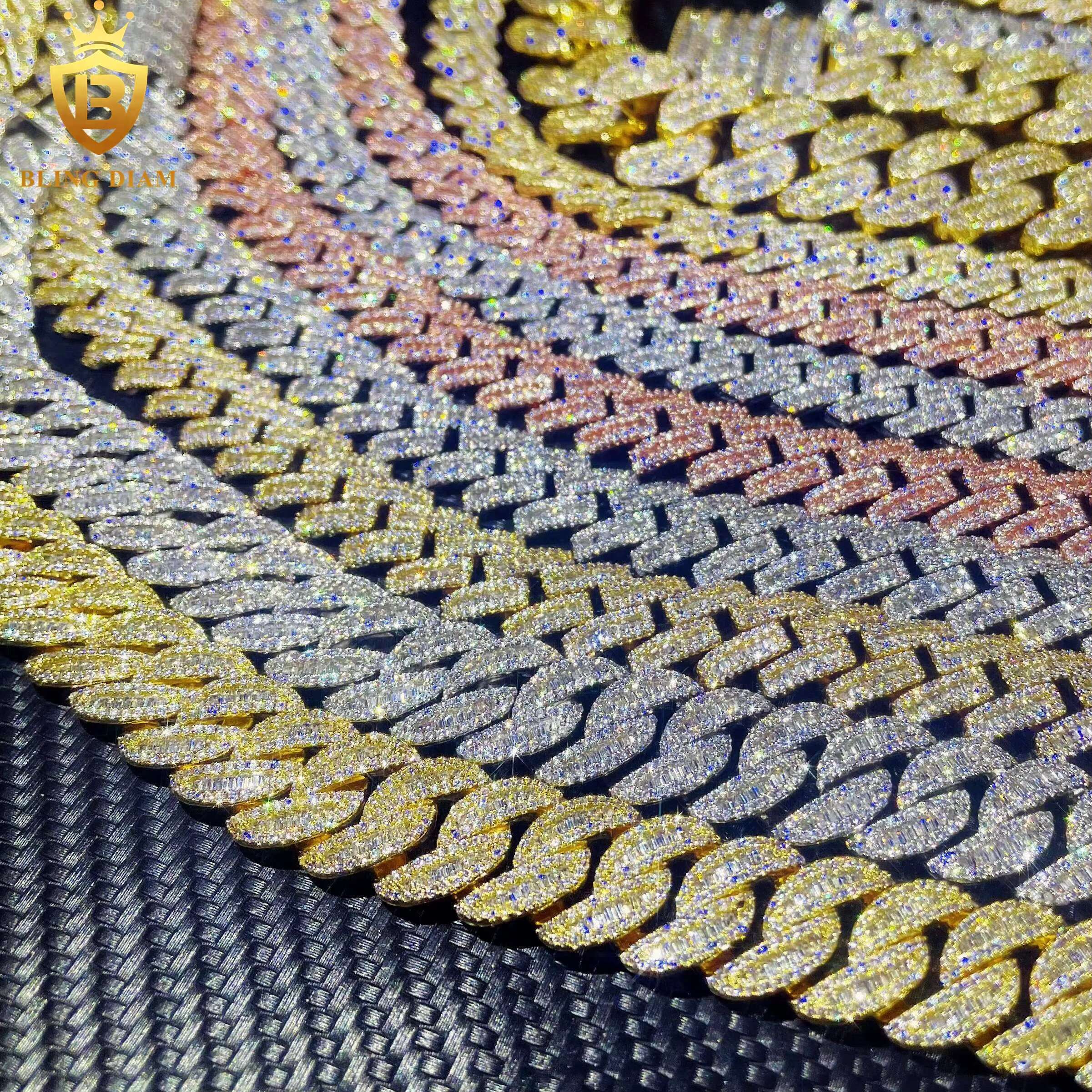 Blingdiam Jewelry Fashion Cuban Chain Necklace 12mm 14mm 15mm 20mm 5A+ Moissanite Diamond Cuban Link Chain