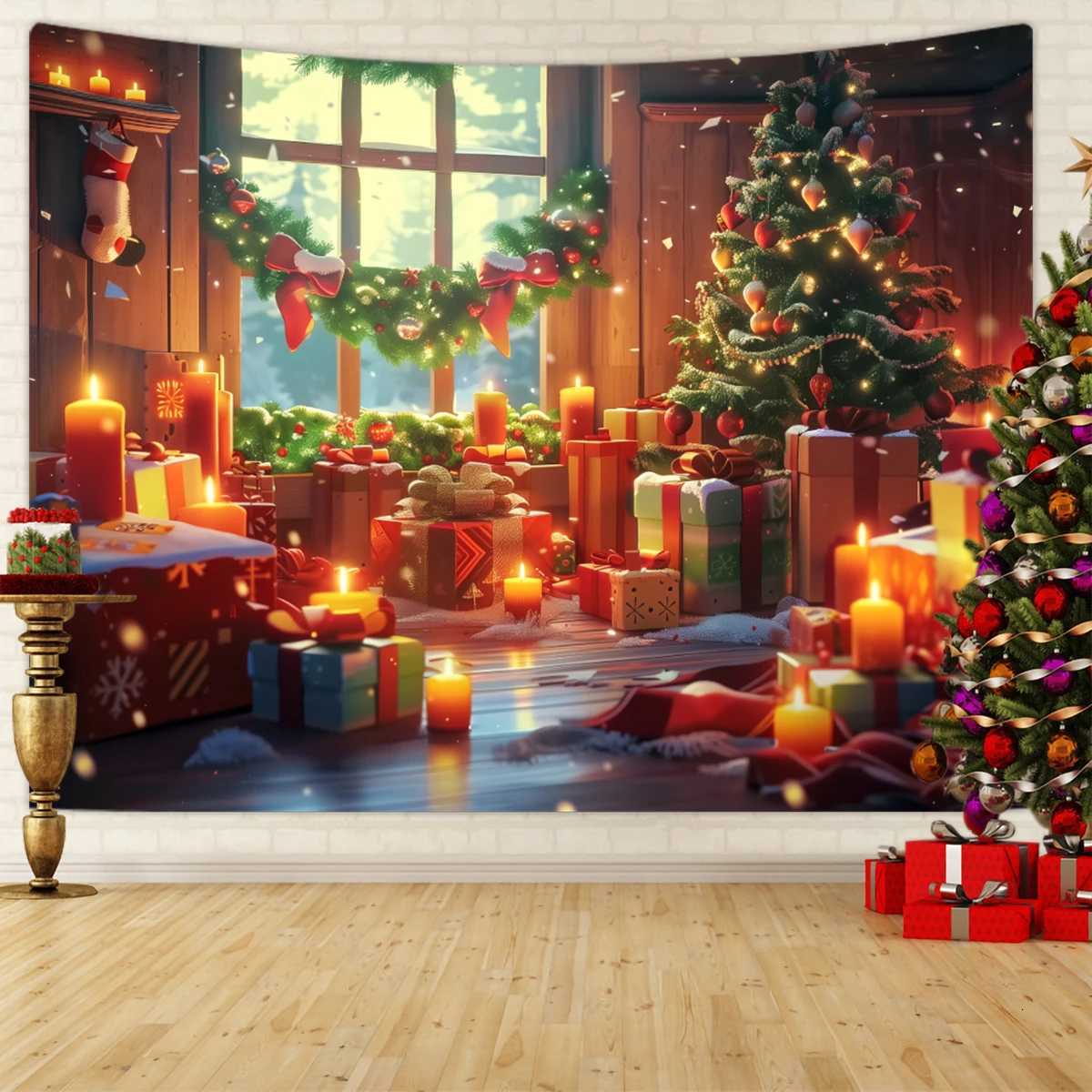1pc Christmas tapestry festive Christmas tree snow landscape decoration tapestry Christmas photography background clothM251125