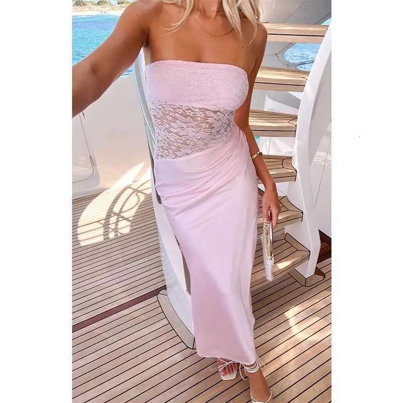 Dongdumaoyi Townlike Perspective Lace Patchwork Sexy Party Dress Women Spring Summer Elegant Maxi Long Dresses