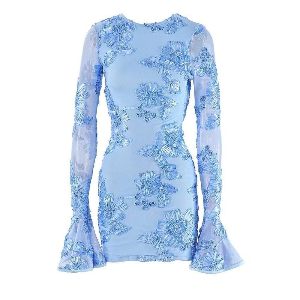 Designer Clothes Beyprern Glam Backless Rose Pink Floral Mesh Short Elegant Party Dresses For Women Long Sleeve Embroidered Birthday Dress