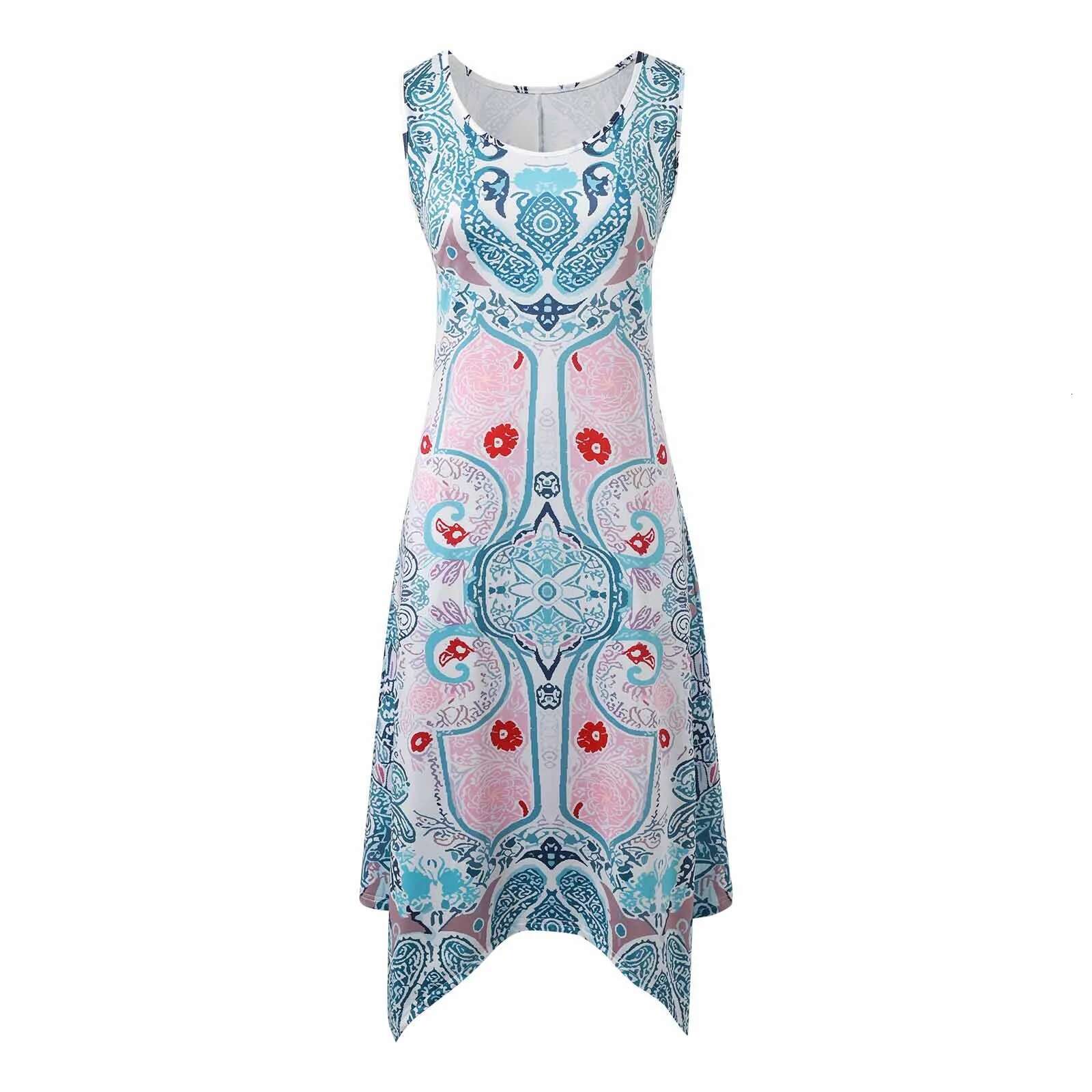 Dongdumaoyi Women S Summer Dresses Casual Fashion Ankle Sleeveless Dress Bohemian Print Beach Resort Style Long