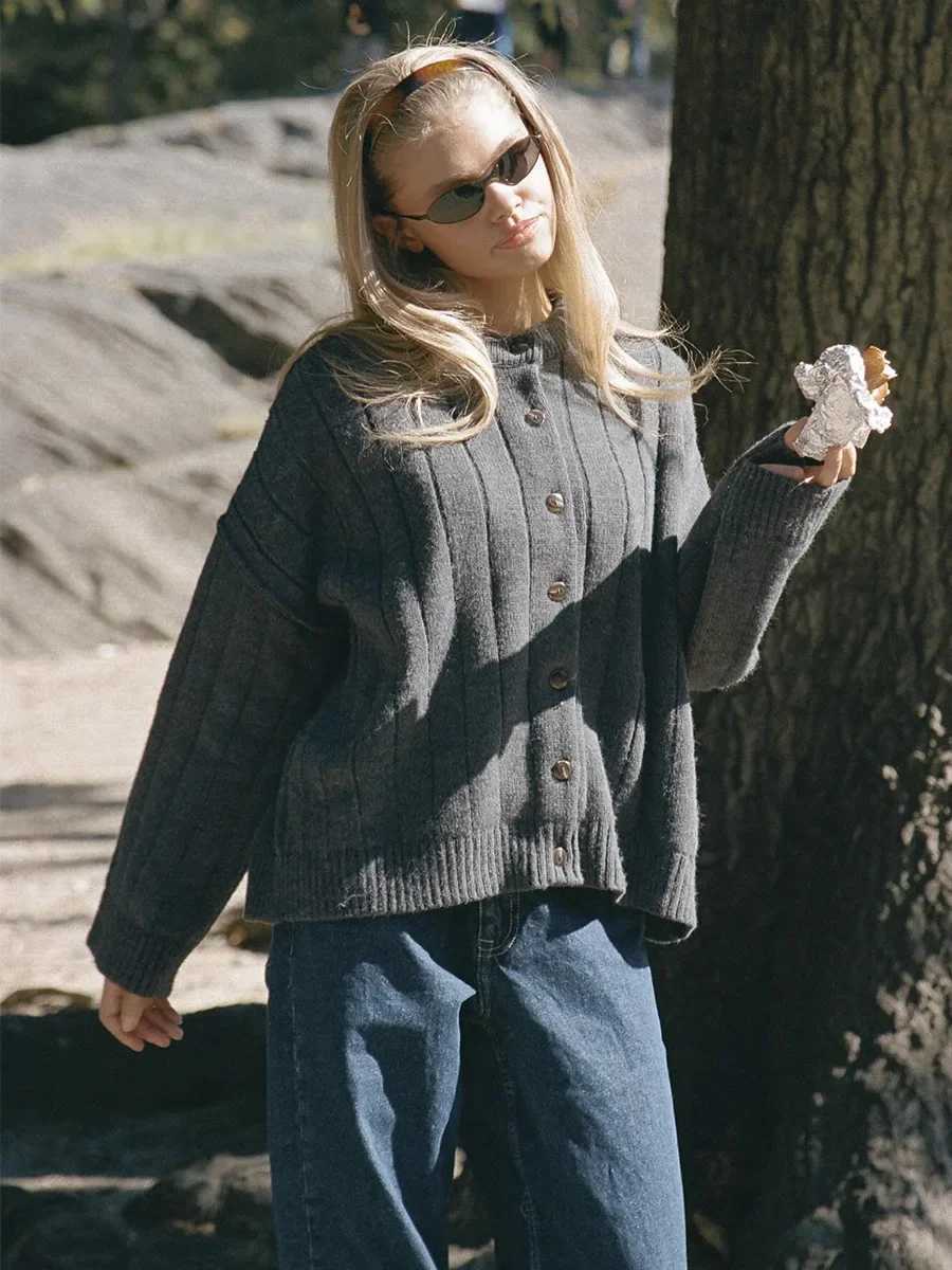 Blubelle Womens New Knit O-Neck Cardigan Soft Fabric Long Sleeve Button Front Loose Autumn Winter Casual Staple SweatersT251125