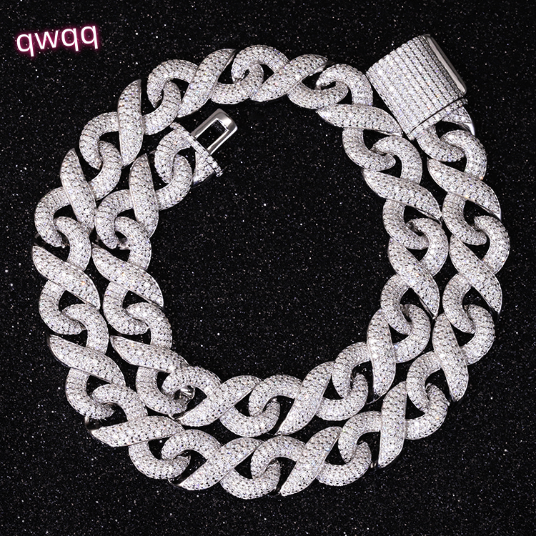 Fashion Design Infinity Cuban Link Chain 13mm Width S925 Silver Chain Hip Hop Necklace VVS Moissanite Cuban Chain Necklace
