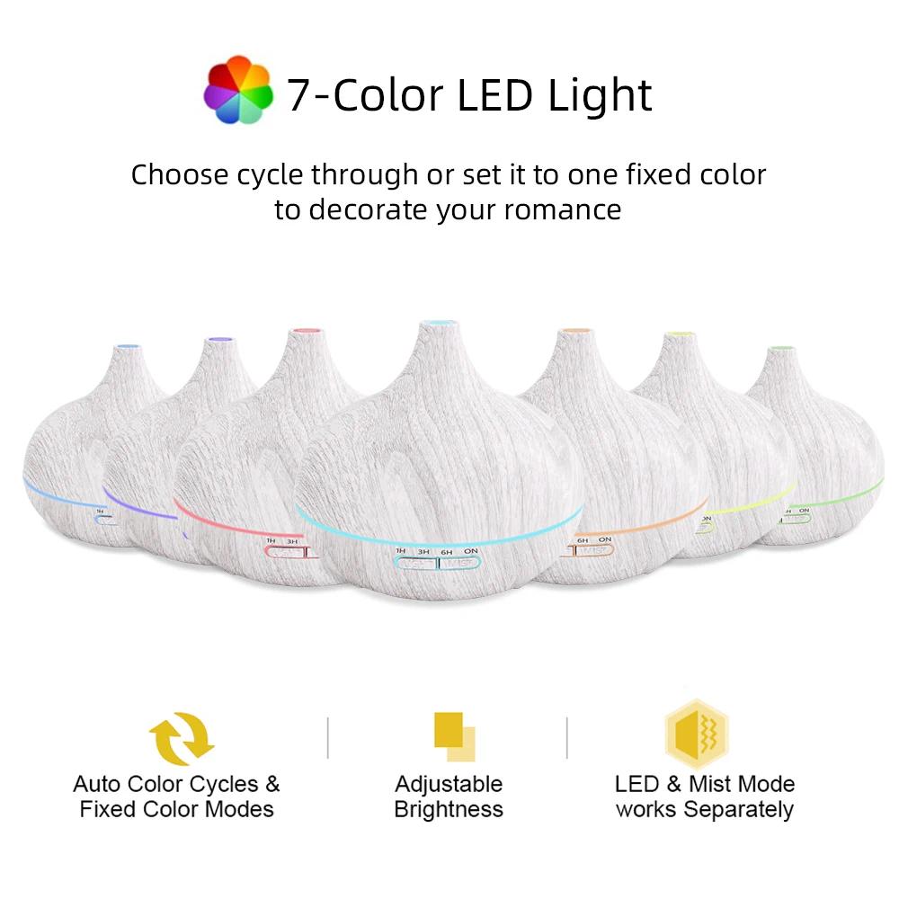 550ml Wood Grain Essential Oil Diffuser Ultrasonic Humidifier with Remote 6 Oil Bottles