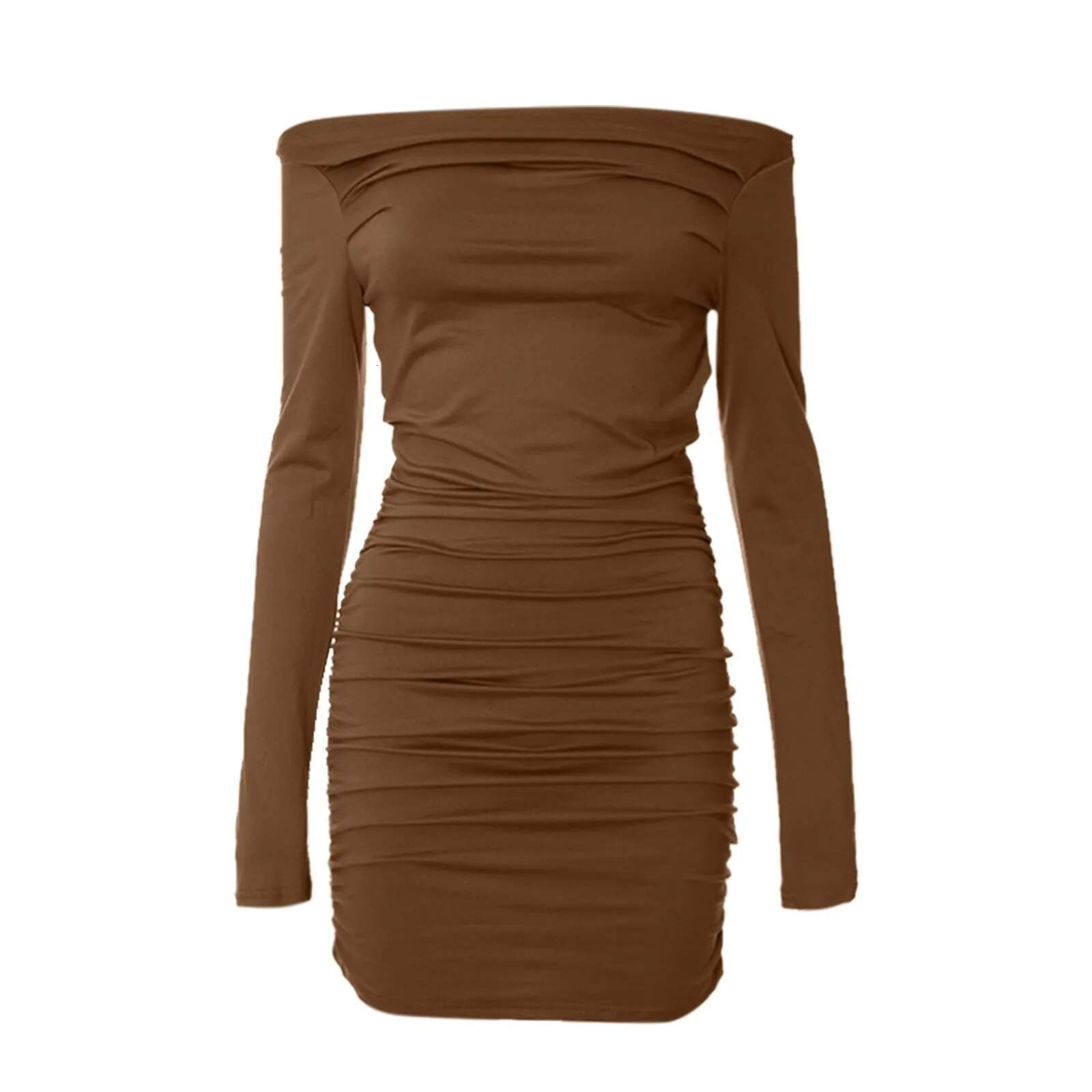 Dongdumaoyi New Women S Dress Off Shoulder Long Sleeve Tight Fitting Hip Covering Solid Color Clothing White Dresses