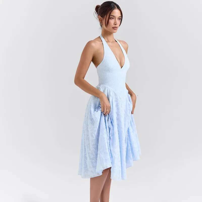 Dongdumaoyi Townlike Floral Waist Wrap A Line Dress Women Halter Summer Backless Sexy Party Elegant Midi Long Dresses