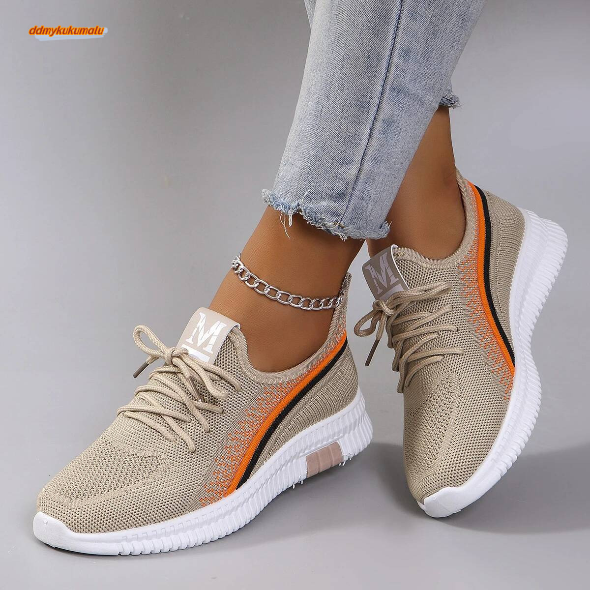 Spring new women's fashionable, breathable, lightweight, non-slip, wear-resistant, casual sports shoes, flat shoes ddmykukumalu
