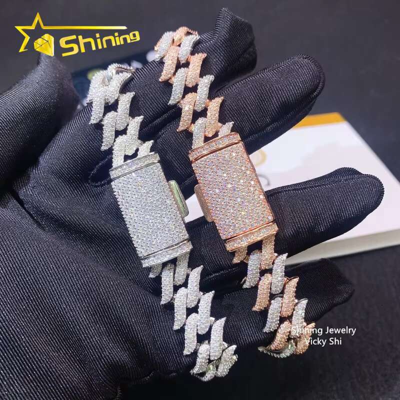 Pass Diamond Tester High Quality Men Moissanite Cuban Bracelet Fashion 15MM 925 Sterling Silver Iced Out Cuban Link Chain