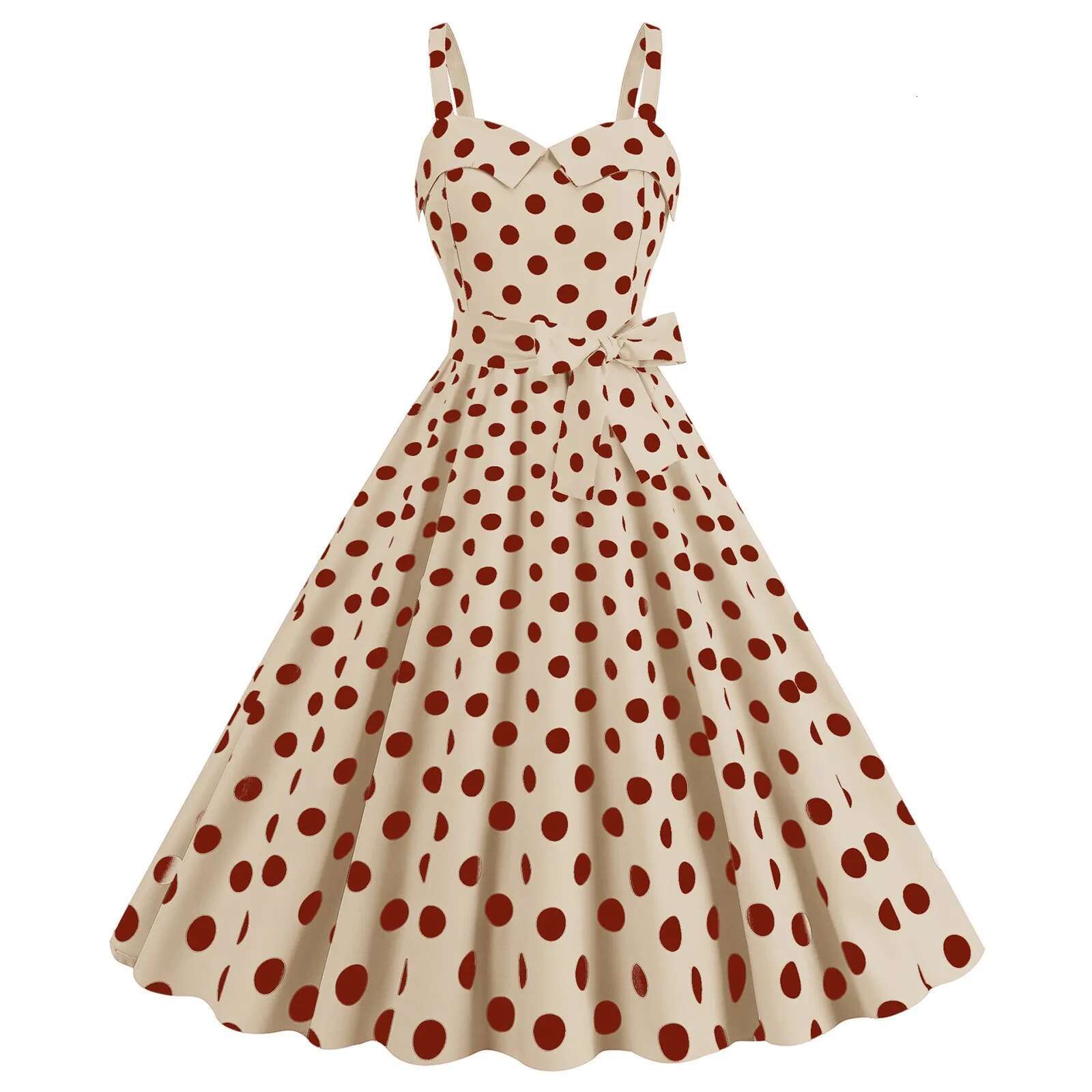 Dongdumaoyi Summer Dresses For Women Sleeveless Retro Robe Hepburn S Rockabilly Polka Dot Pinup Party Prom Dress Swing