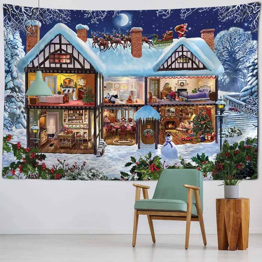 Christmas tapestry wall hanging elk Santa Claus Christmas tree New Year gift home wall fabric decoration living room bedroomM251125