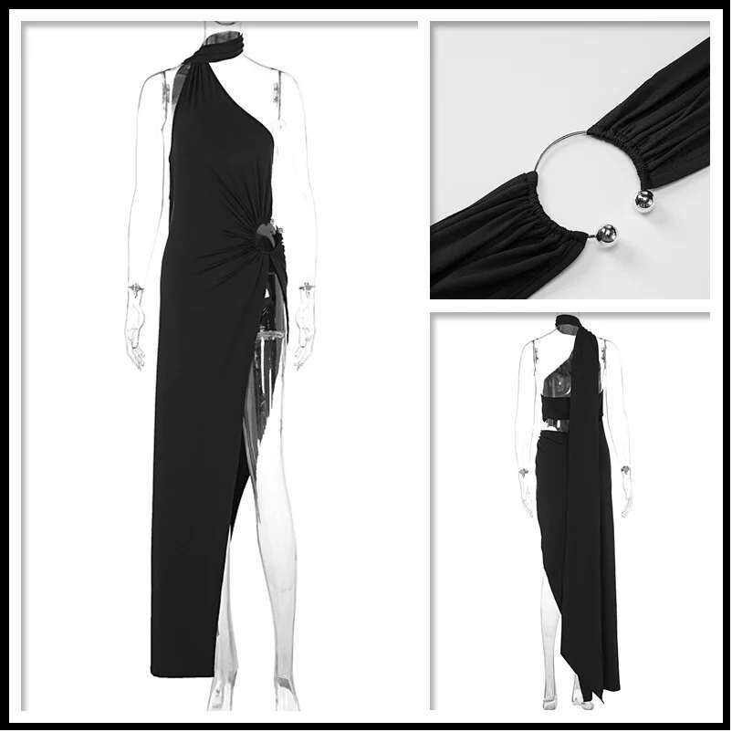 Dongdumaoyi Townlike One Shoulder Elegant Maxi Long Dress Women High Split Spring Summer Halter Backless Sexy Party Dresses