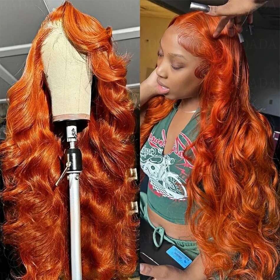 13X6 Front Wig 30 Inch 13X4 Hd Lace Frontal Orange Ginger Colored Body Wave Human Hair Wigs For Women