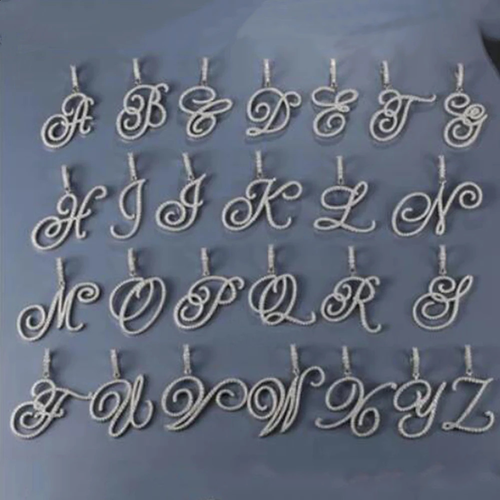 Cursive Letters 26 Initial Letter Pendant Necklace Hip Hop Jewelry Gold Silver Color 26 Alphabet Pendant Necklaces 250425