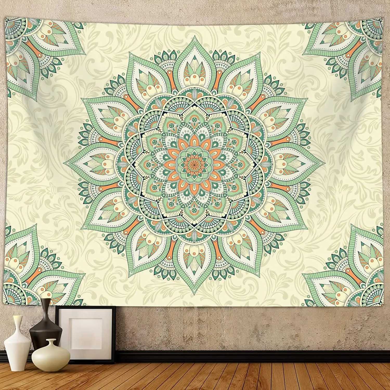 Bohemian Sage Green Mandala Art Tapestries Wall Hanging for Teen Girls Bedroom Aesthetic College Dorm Living Room Office HippieM251125