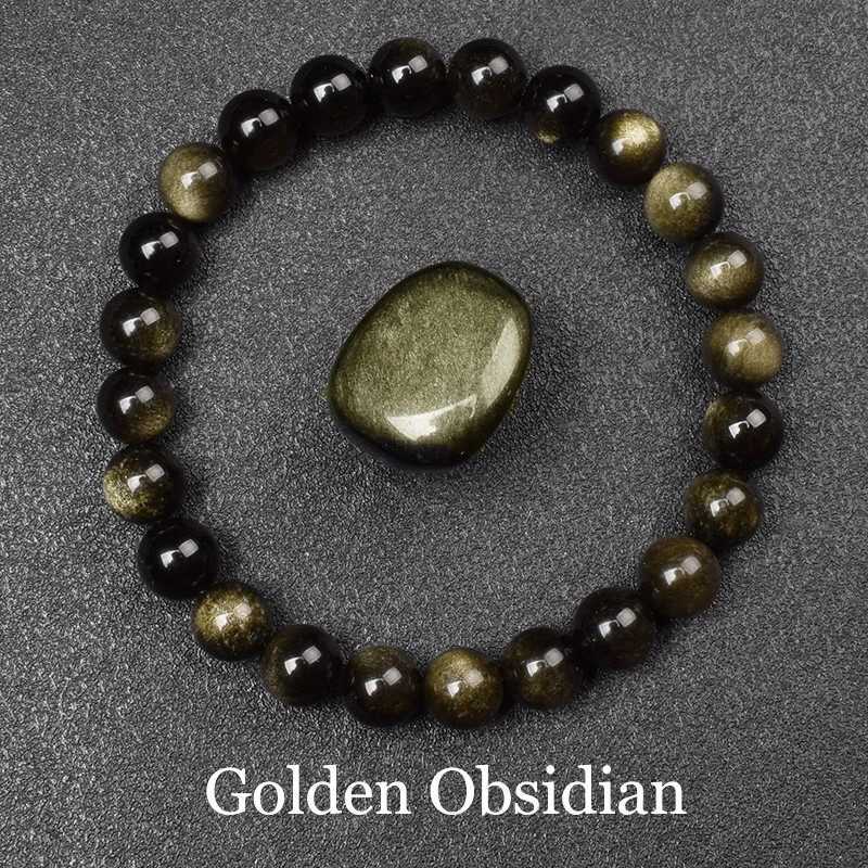 Natural Golden Obsidian Stone Beads Bracelet Men Women Golden Light Rainbow Obsidian Raw Stone Round Bead Natural Energy Jewelry J251125