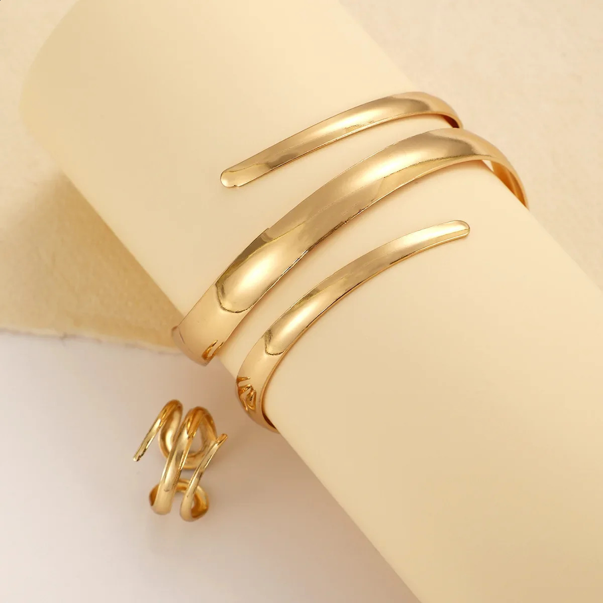Stainless steel water droplet bracelet set for womens geometric teardrop open wristband irregular twisted jewelry 250415