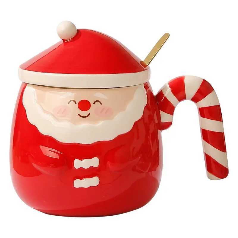 Santa Ceramic Mug Cute Christmas Hat Lid Hand Drawn Large Capacity Water Cup Breakfast Milk Coffee Cup Birthday Present Y251125