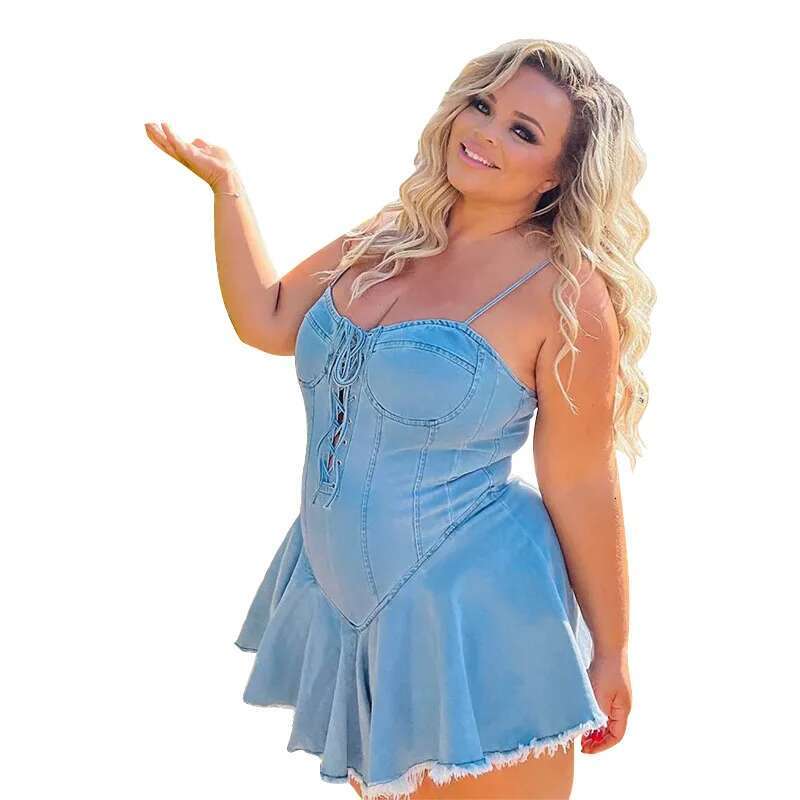 Dongdumaoyi Plus Size Women S Spring New Sexy Sleeveless Washed Denim Dress C