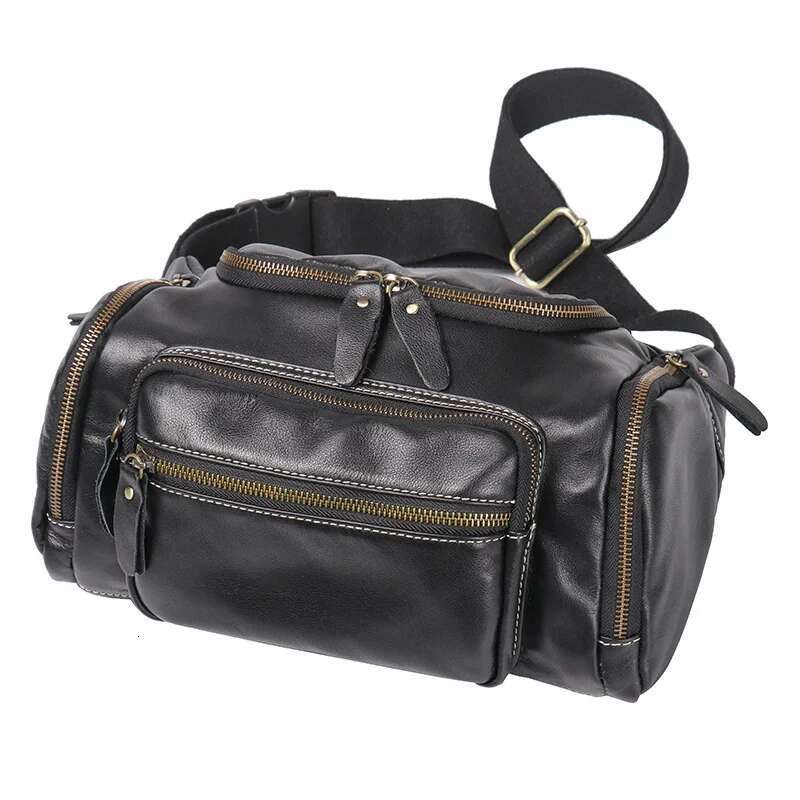 LUOKIR Genuine Men's Chest Large Capacity Oil Leather Waist Bag, Sports Cowhide Shoulder Crossbody Bag