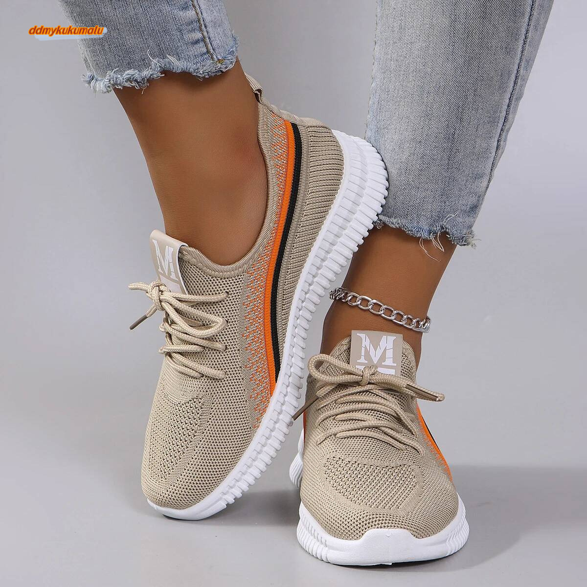 Spring new women's fashionable, breathable, lightweight, non-slip, wear-resistant, casual sports shoes, flat shoes ddmykukumalu