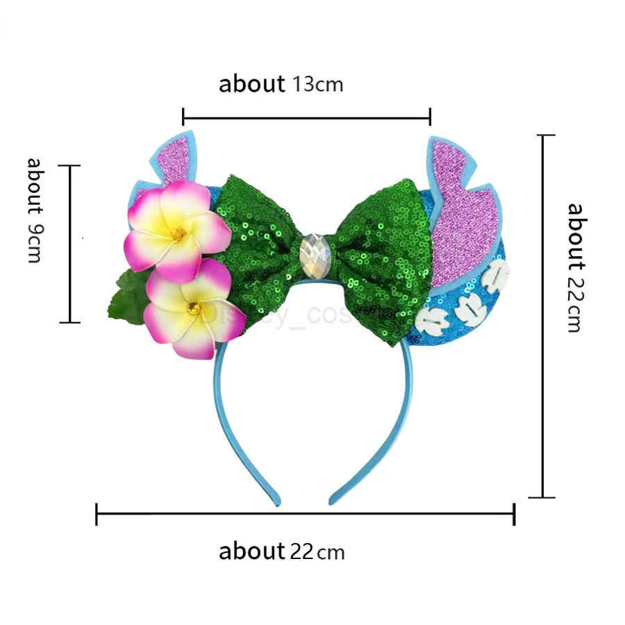 Disney 2024 Mickey Mouse Ear Headband Womens Party Hair Accessories Cartoon Lilo Stitch Girls Headband Shining Bow X250425