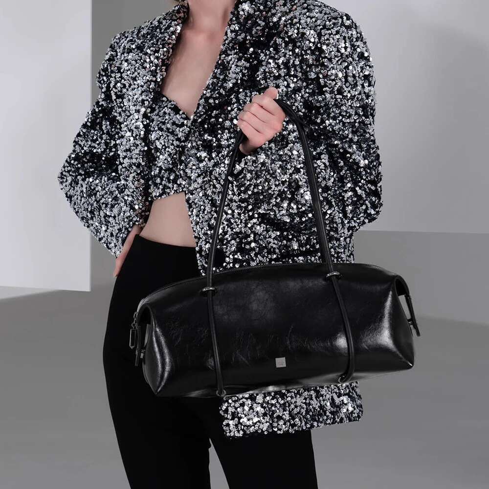 Women Stylish Armpit Large Capacity PU Boston Pillow Bag Casual Clutch Handbag Solid Color Zipper Closure For Outdoor Travel