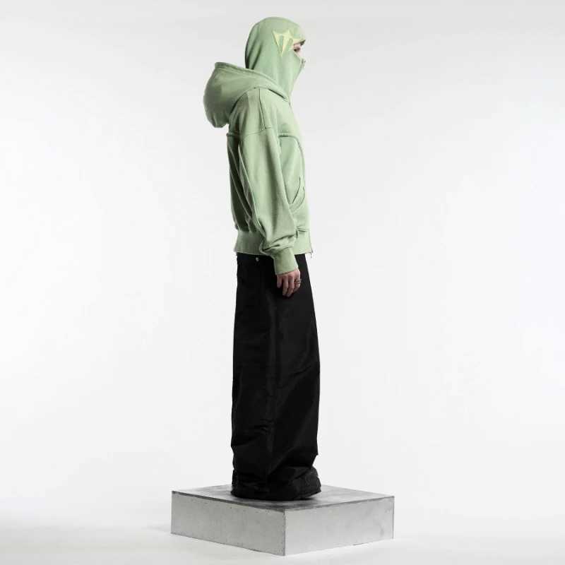Y2K Ninja Hoodie Gothic Fashion Double Hat Design Function Street Clothing Retro Street Mens Extra Large Casual Zipper w250425