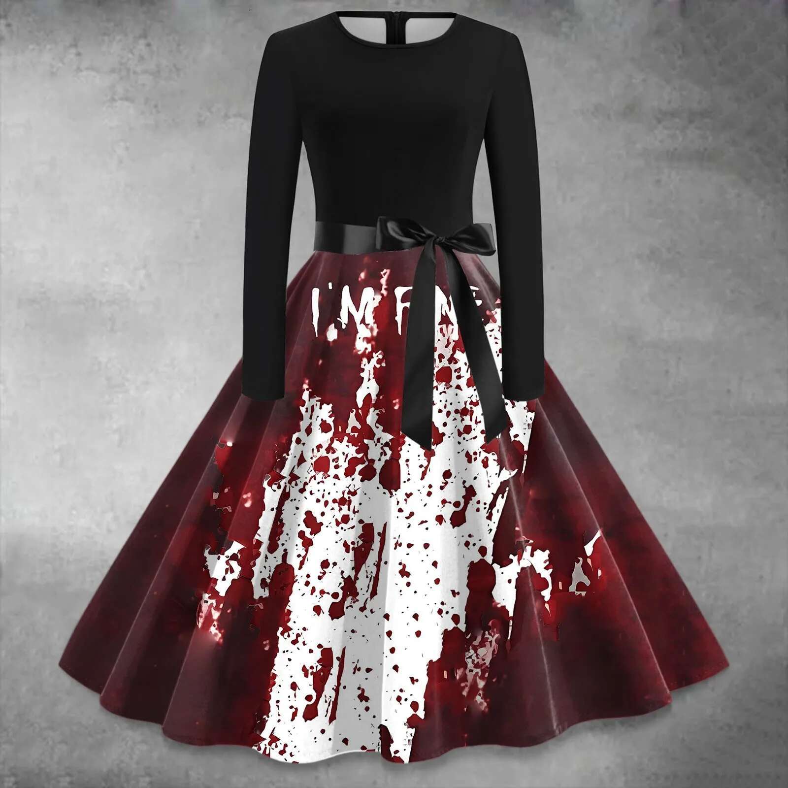 Dongdumaoyi Retro Vintage Dresses Women Blood Printed England Style Large Size Halloween Shirt Sundress S Swing Casual Vestidos