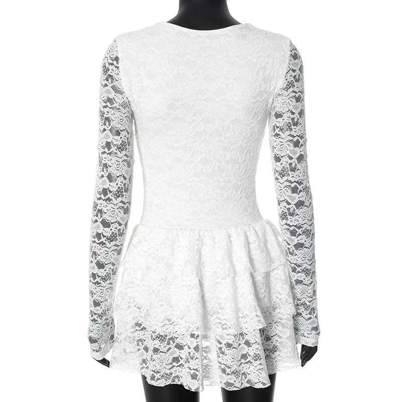 Dongdumaoyi Townlike Lace Waist Wrap A Line Ball Gown Dress Women Mini Autumn Winter Hollow Out Nightclub Sexy Party Dresses
